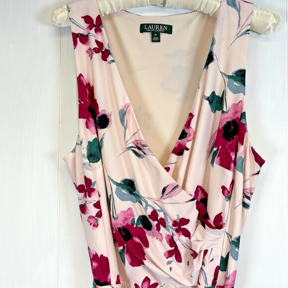 Lauren Ralph Lauren Women's Carana Floral Dress Size 16‎ Faux Wrap Feminine Pink - Picture 2 of 15